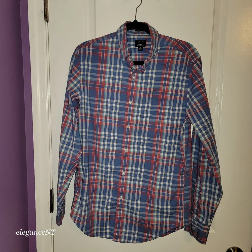 J Crew Men's Pink Blue and White Plaid Classic Flex Washed Shirt Sz: Small - Picture 6 of 9